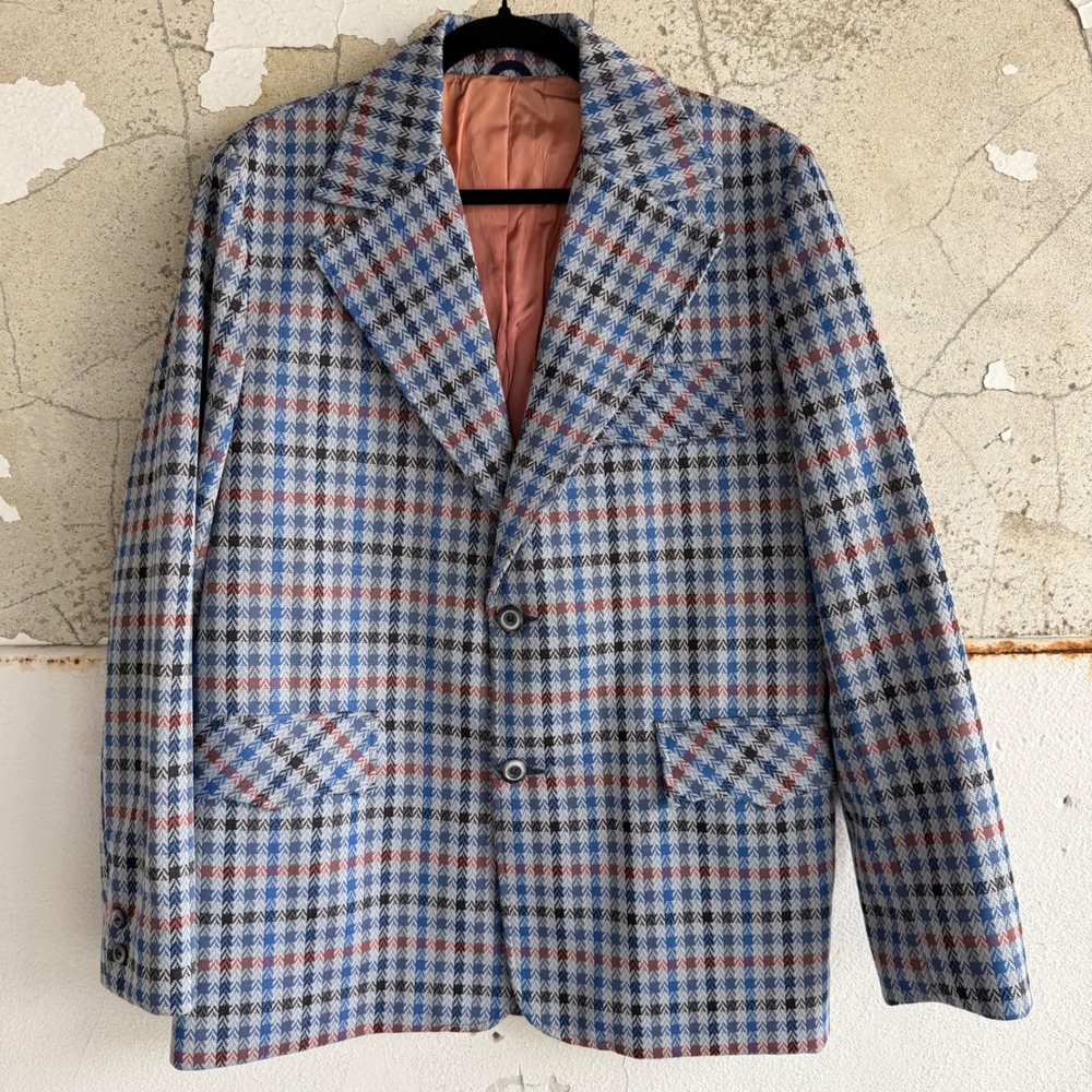 Vintage 70s Pioneer Wear Western Blazer Houndstooth Plaid Sport Coat 42 USA Made